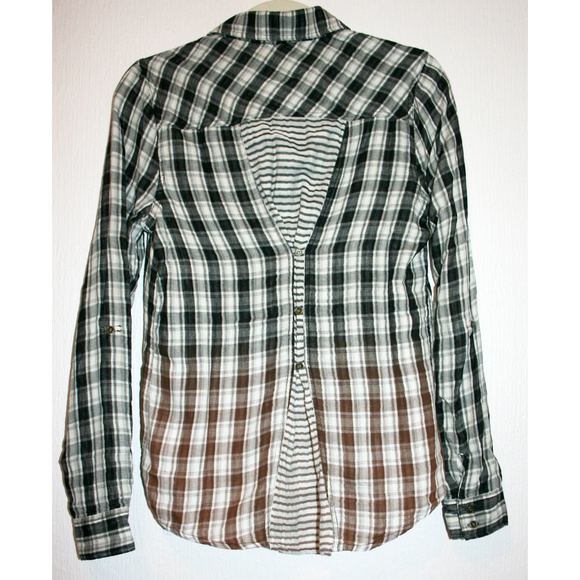 Ombre Plaid & Striped Buttonback Button Up Top NWT - Picture 4 of 8