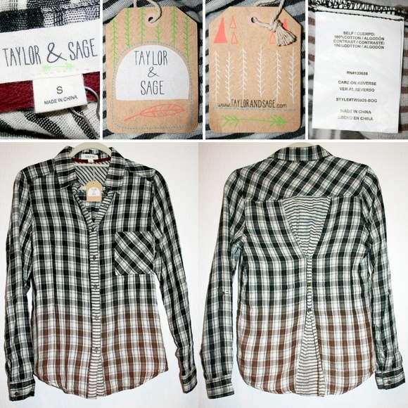 Ombre Plaid & Striped Buttonback Button Up Top NWT - Picture 8 of 8