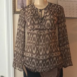 ANN TAYLOR :| The Loft Tie-in-Front Top.BROWN.0P.