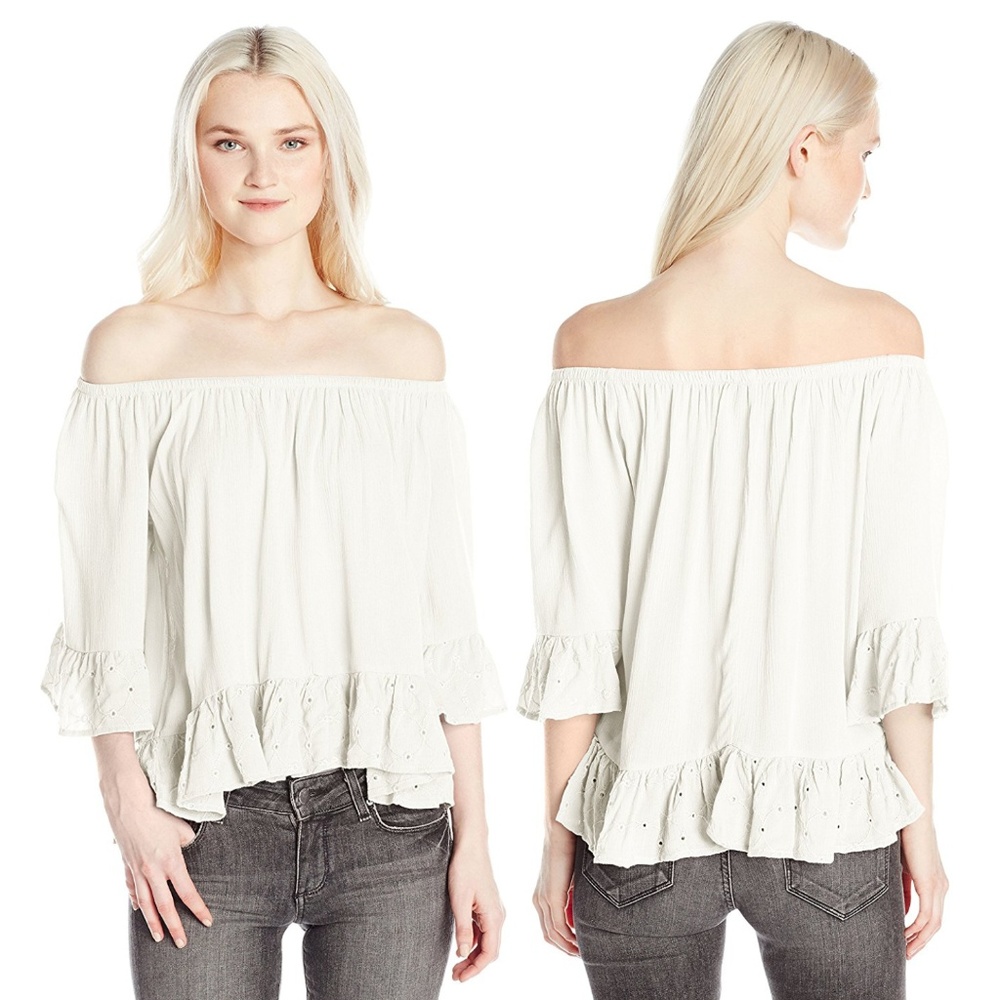 1 LEFT⚡Off Shoulder Top w/Eyelet & Ruffle Hem NWOT - Picture 8 of 8