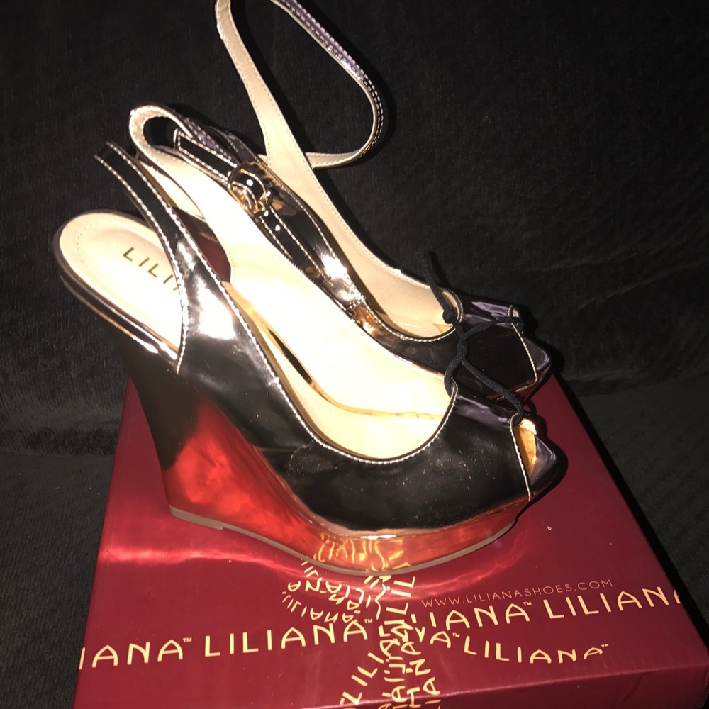 Rose Gold platform wedge heels. Never worn sz 7.5