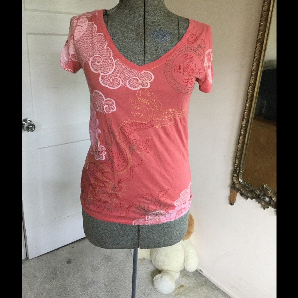 Lucky Short sleeved Embellished Salmon T-shirt