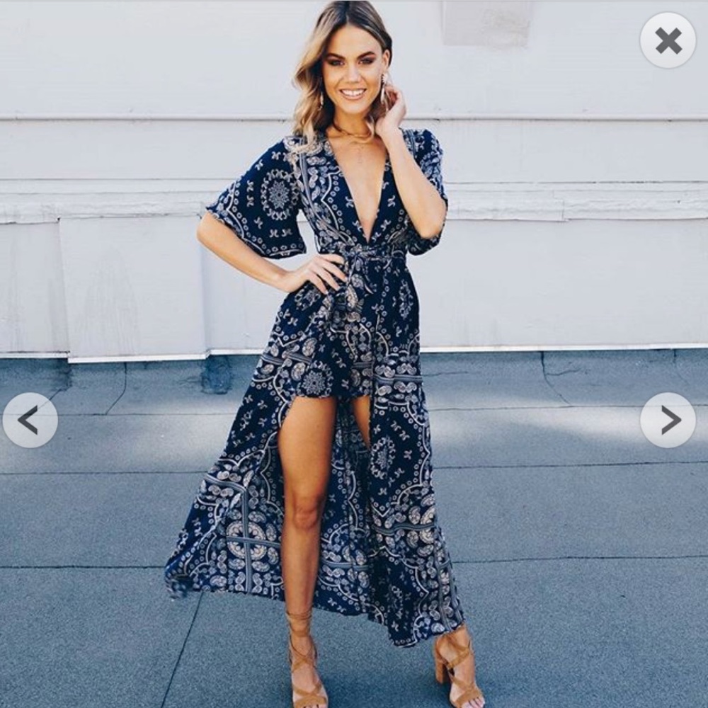DEFEATER MAXI PLAYSUIT ✨ BLUE BANDANA PRINT SHOWPO