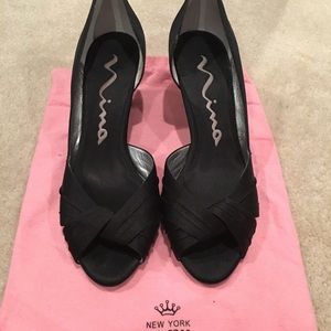 Nina Culver Peep Toe Kitten Heel Satan Shoes