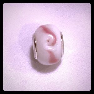 White and Pink Swirl Glass Bead Charm