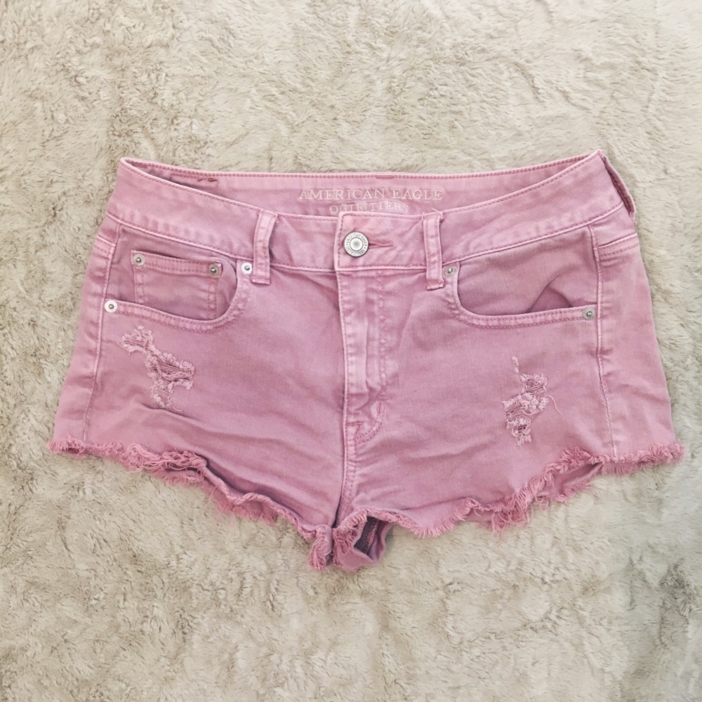 American Eagle Distressed Pink Denim Shorts