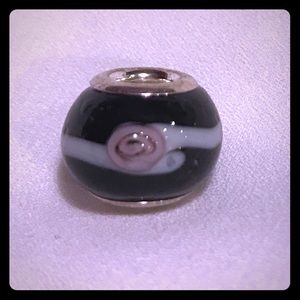 Black Glass Bead with Rose 🌹