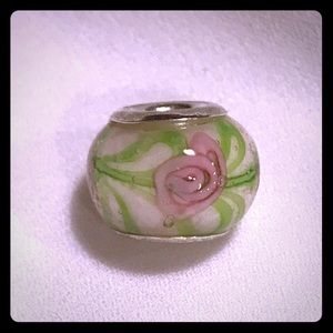 Clear Glass Bead with Rose Charm