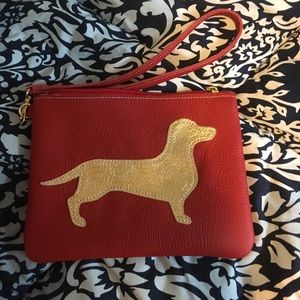 Dachshund red leather clutch