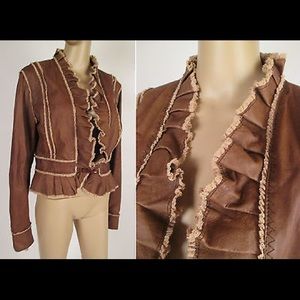 MODA International leather ruffle motto jacket