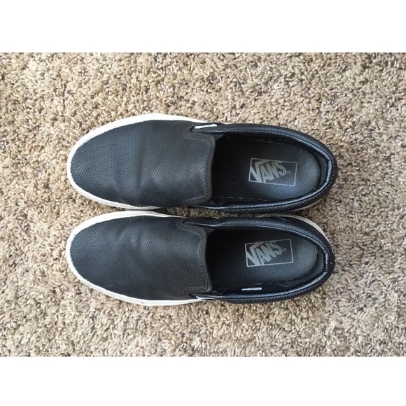 Vans Shoes - Black Leather Vans Slip Ons Women's 9, Men's 7.5