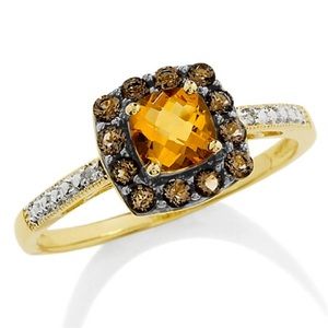 DIAMOND, TOPAZ & CITRINE GOLD RING