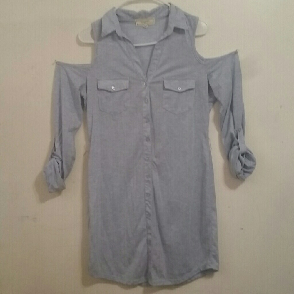 Blue open shoulder blouse