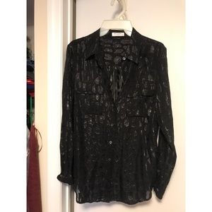 Equipment black sparkle animal print button down