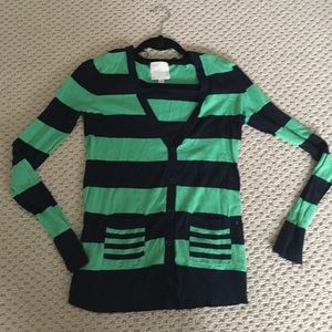 OLIVE & OAK Blue and Green stripped cardigan