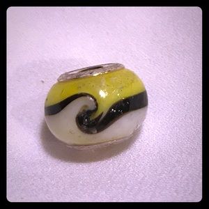 Yellow, Black and White Swirl Glass Bead Charm