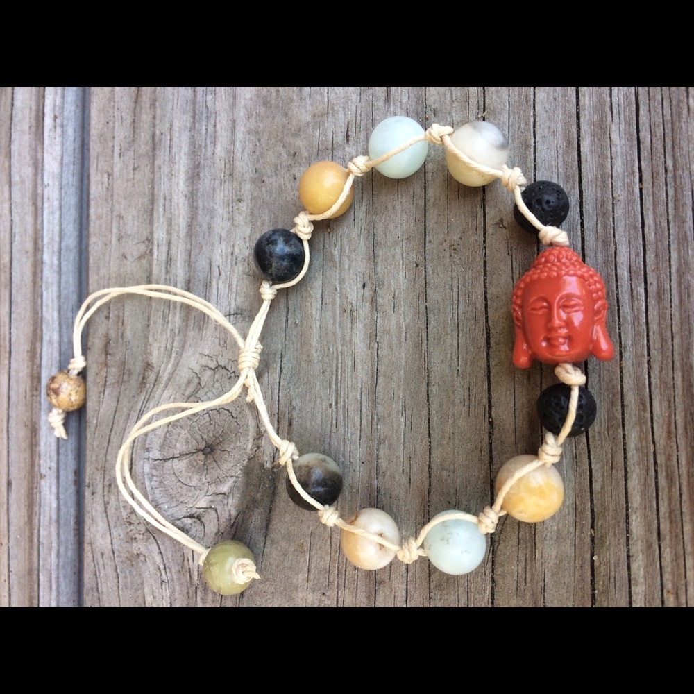Buddha bracelet hemp with semi precious stones