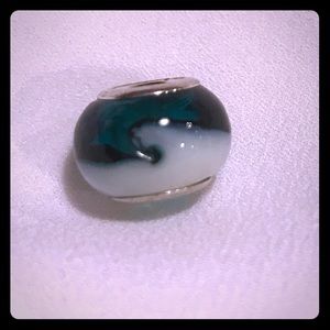 Blue, Black and White Glass Bead Charm