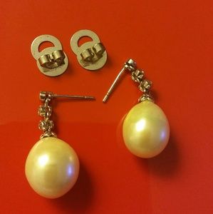 freshwater PEARL DROP DIAMOND EARRINGS 14-15mm