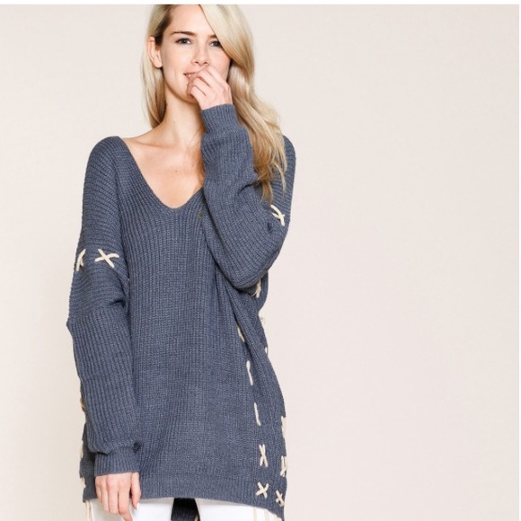 🔹1 Small Left 🔹Lace Up Pull Over Sweater - Picture 4 of 7