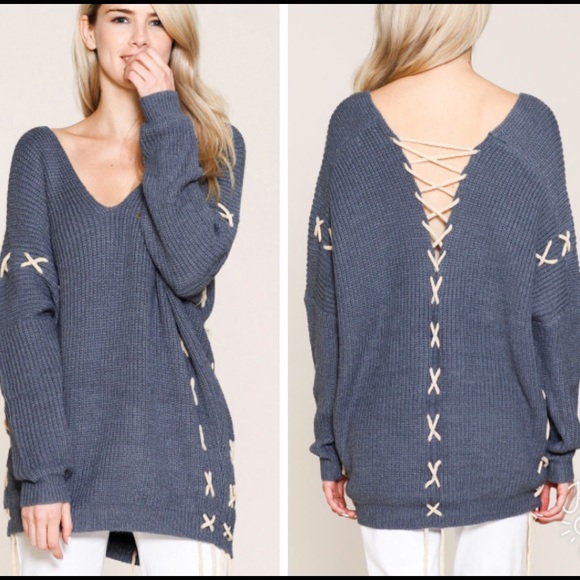 🔹1 Small Left 🔹Lace Up Pull Over Sweater - Picture 5 of 7
