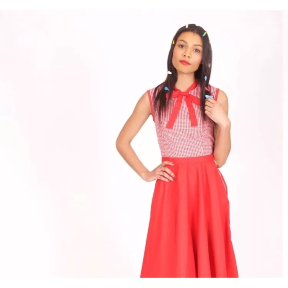 Julie Mollo Red Gingham Sleeveless Rockabilly  Top