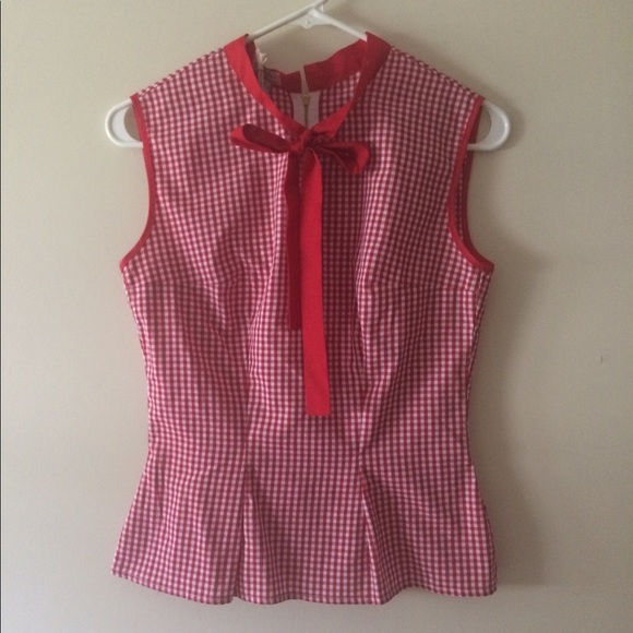 Julie Mollo Red Gingham Sleeveless Rockabilly  Top - Picture 4 of 6