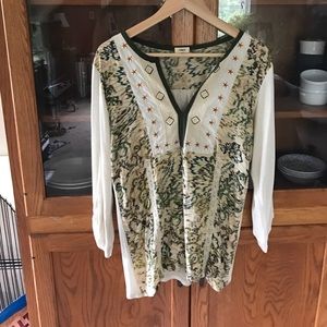 Anthropologie Embroidered green blouse
