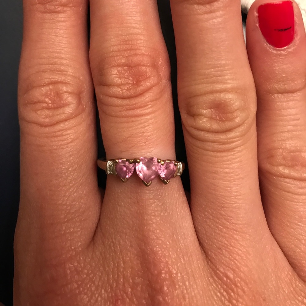Gold Ring with Pink Topaz and Diamonds /Size 7