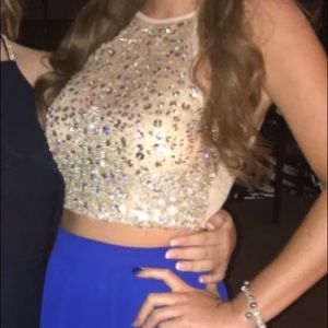 2 price royal blue and nude prom dress