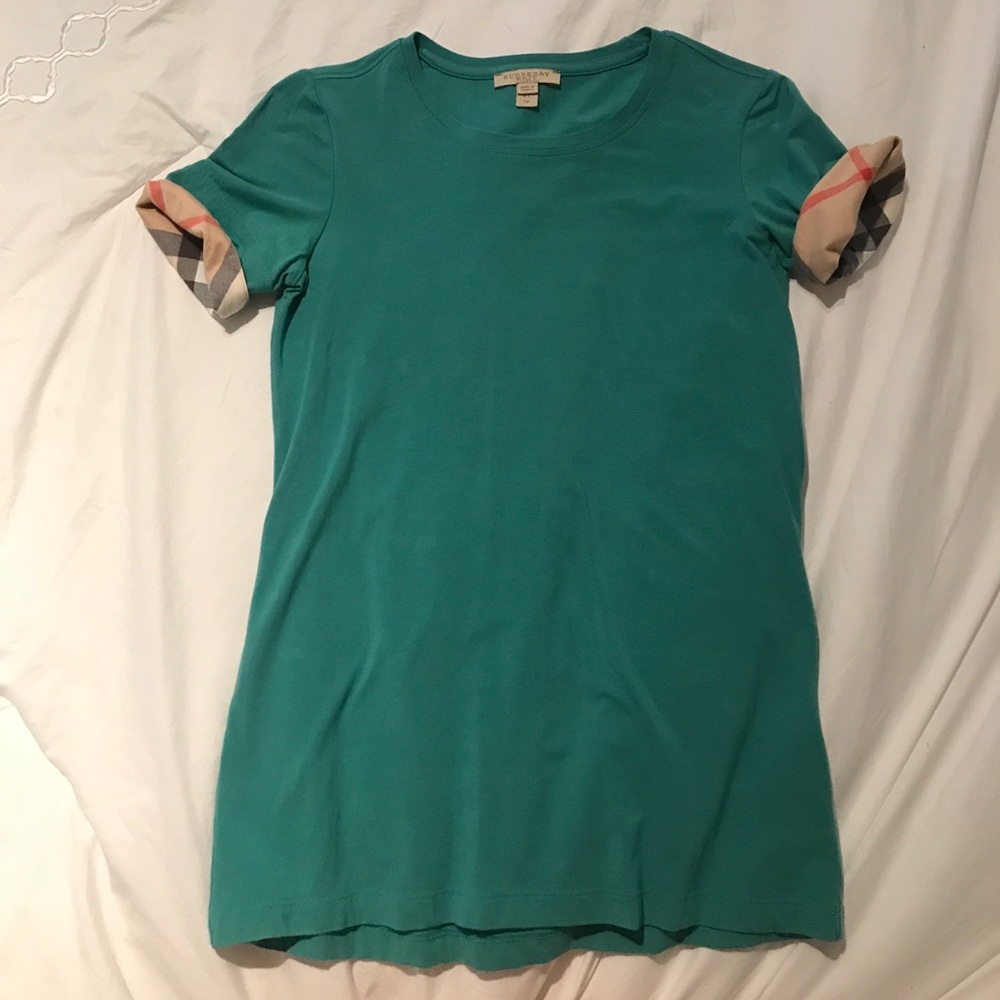 Teal Burberry Short Sleeve Shirt.