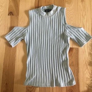 Sky blue cut out shoulder crop top