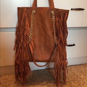 Boutique Tan Fringe Tote