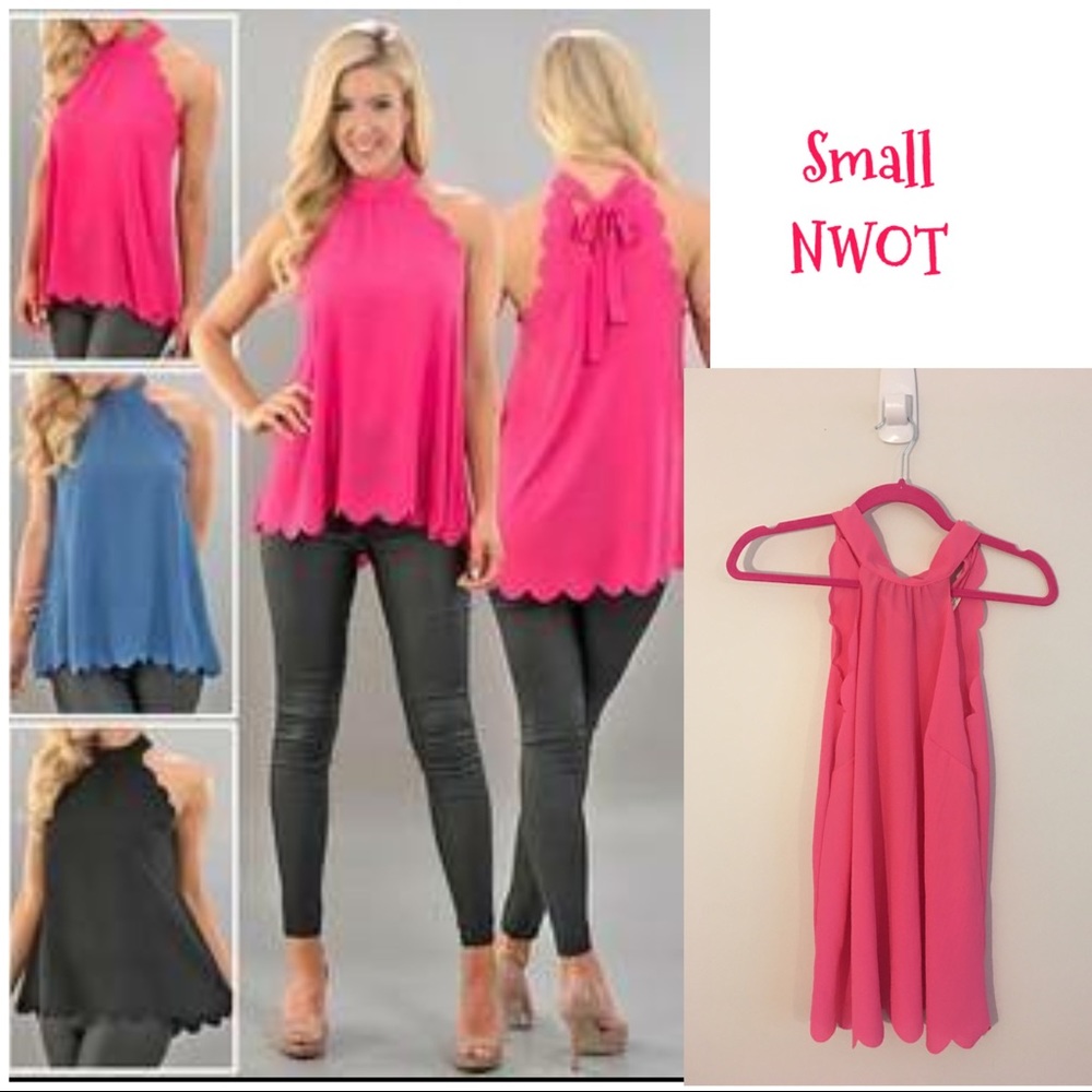 Small Scalloped Lightweight Pink Tank