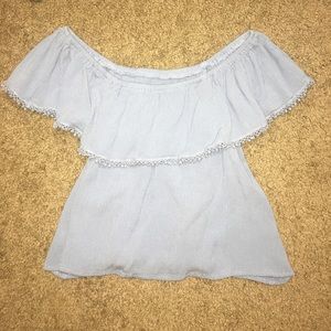Light blue cropped off the shoulder top