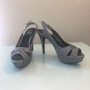 Guess pewter platform heels