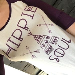 Plum sleeves and white body baseball tee 3/4 sleev