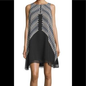 Max Studio Printed Trapeze Dress in Black