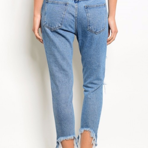 BLUE DENIM DISTRESSED JEANS - Picture 2 of 3