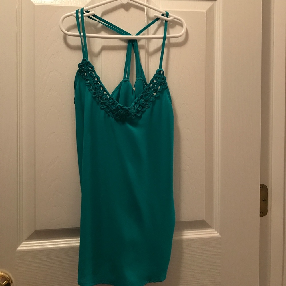 Teal Top with floral detailing
