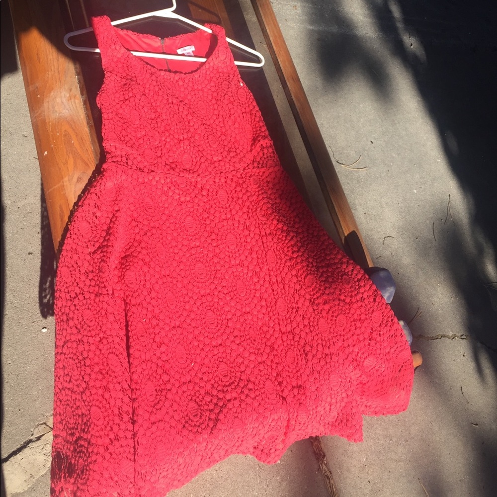 Red thick strap tank dress