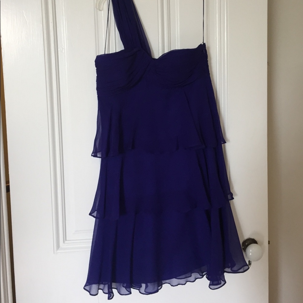 Blue Donna Morgan one shoulder cocktail dress