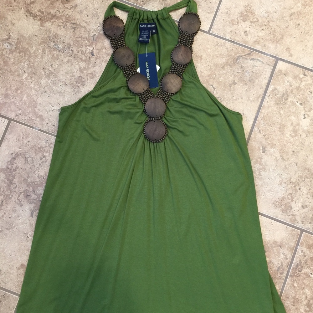 Olive Green Wooden Beaded Tank Top NWT!  Medium