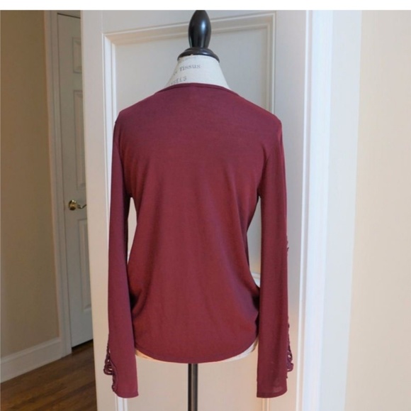 Bell sleeve wrap knit top or light sweater Wine - Picture 5 of 7