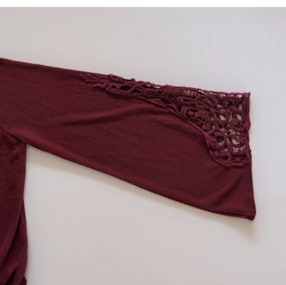 Bell sleeve wrap knit top or light sweater Wine - Picture 6 of 7