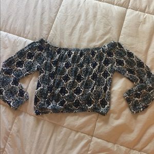 Boho print off the shoulder crop top