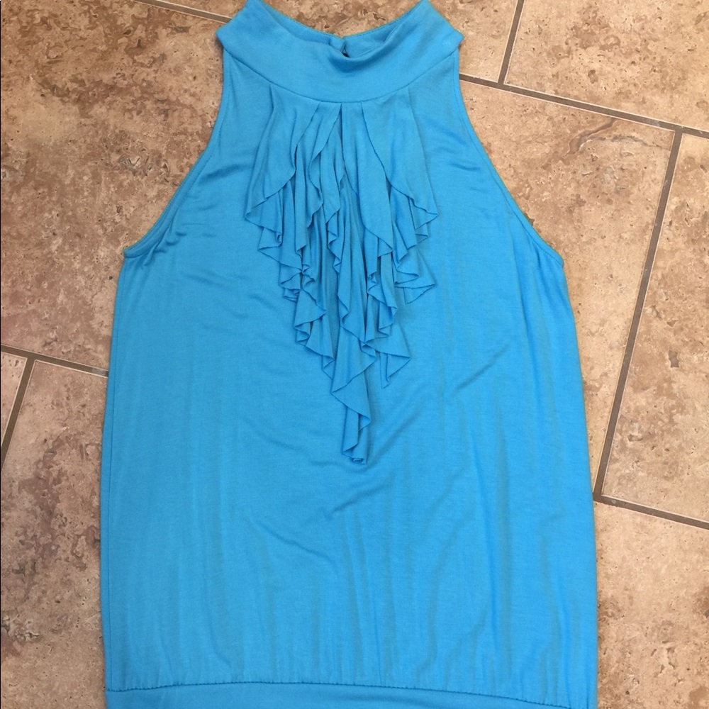 NWT!  Turquoise Blue Ruffled Cotton Top!  Medium
