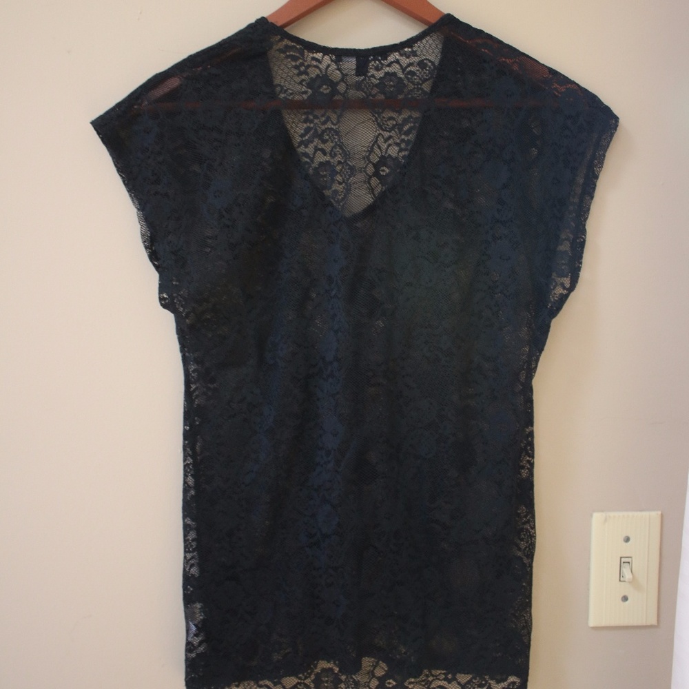 Black V-Neck Laced Top