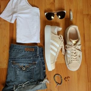 New Adidas platform Superstar blush suede sneakers