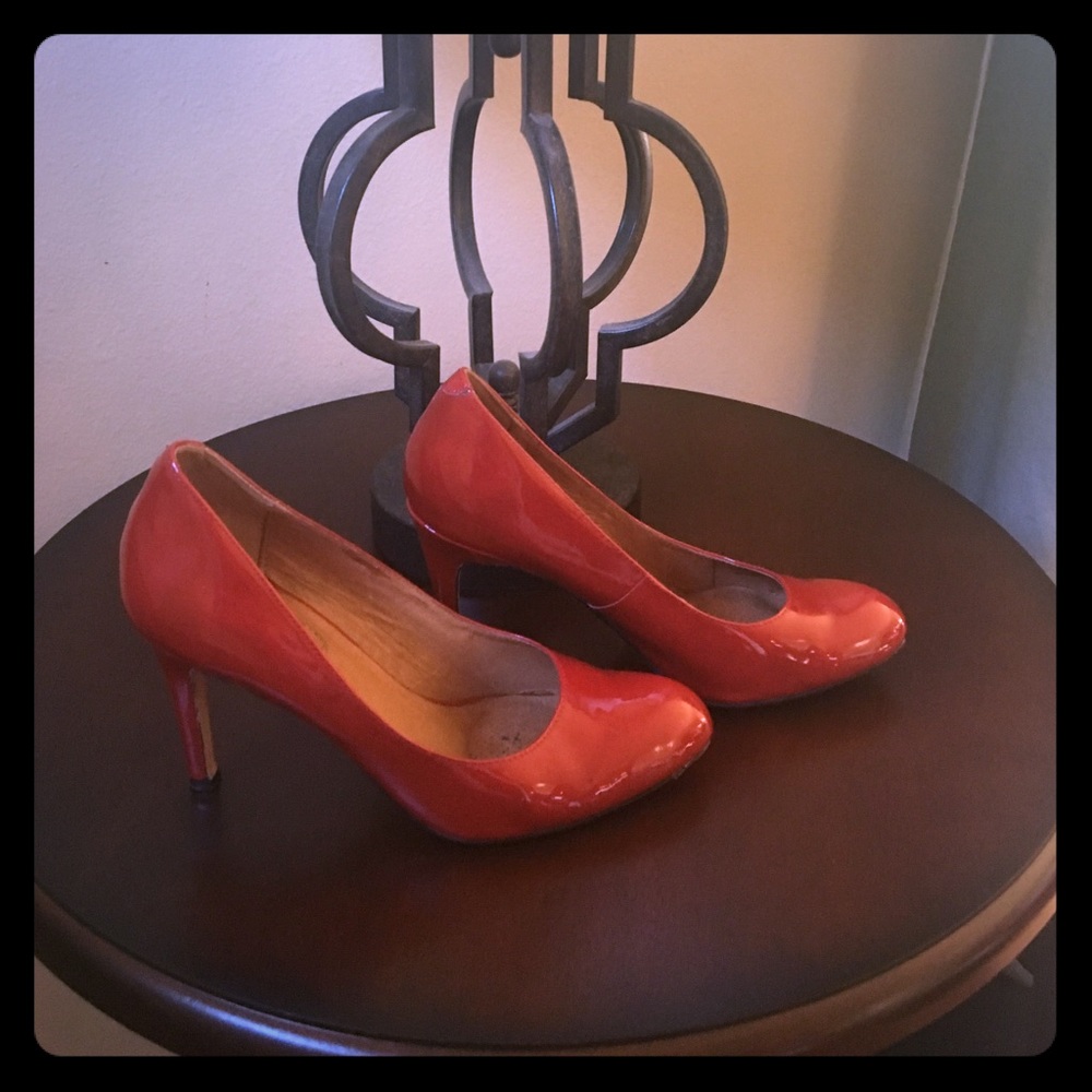 Corso Como Red Round Toe Patent Leather Pumps